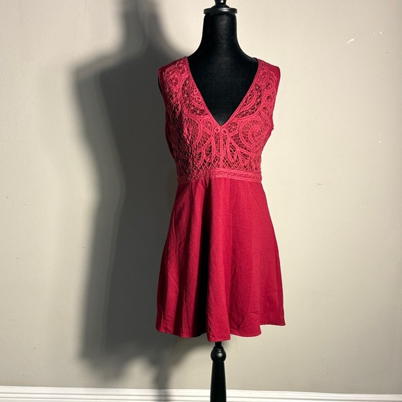 Lulus Dresses & Skirts - Lulu's Florentina wine Red crochet lace skater dress.